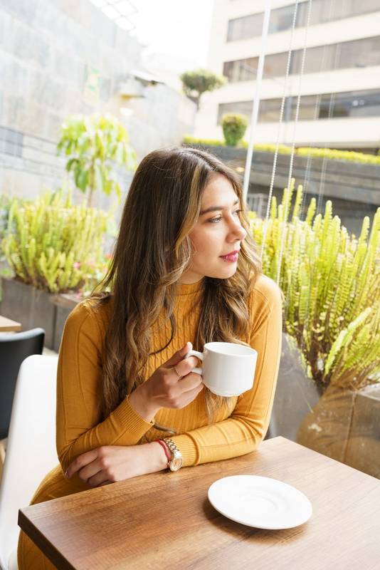 coffee break, beautiful, young, latin woman