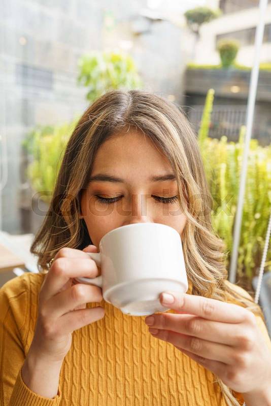 drinking coffee, beauty and lifestyle with hot drink