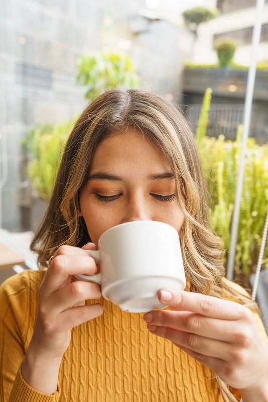 drinking coffee, beauty and lifestyle with hot drink