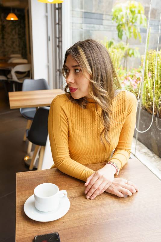 restaurant interior in the day, hot drinks in a cup with plate