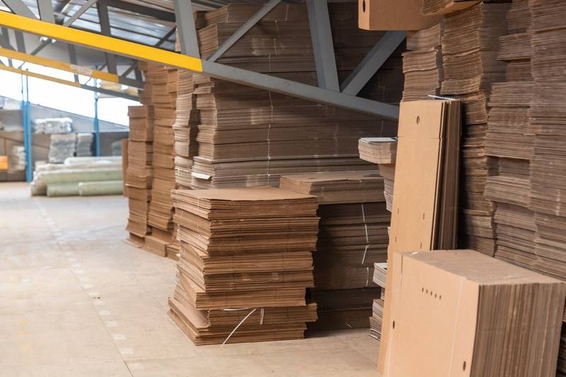 cartons stacked neatly