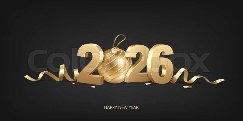 Happy New Year 2018 and Merry Christmas. Golden 3D numbers w