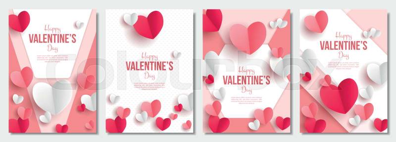 Romantic Valentine’s Day Greeting Set: Paper-Cut Hearts and Geometric Pink Designs